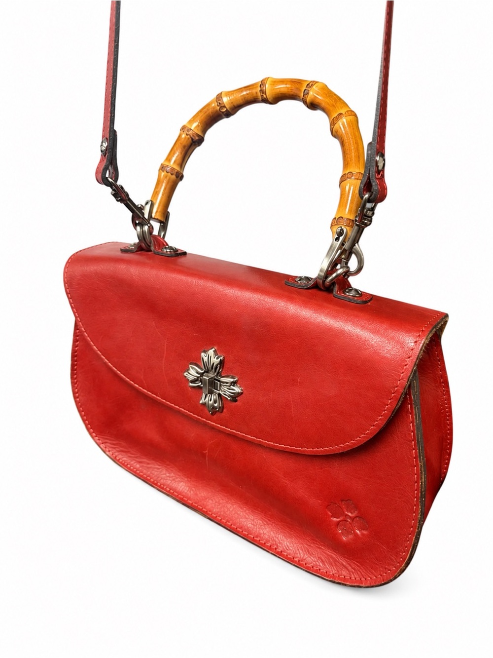 Red Leather Top-Handle Women’s Bag with Bamboo Handle - special edition